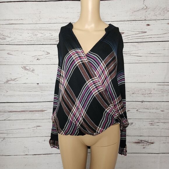 Splendid Plaid Long Sleeve Rayon Blouse XS NWT - Picture 2 of 4